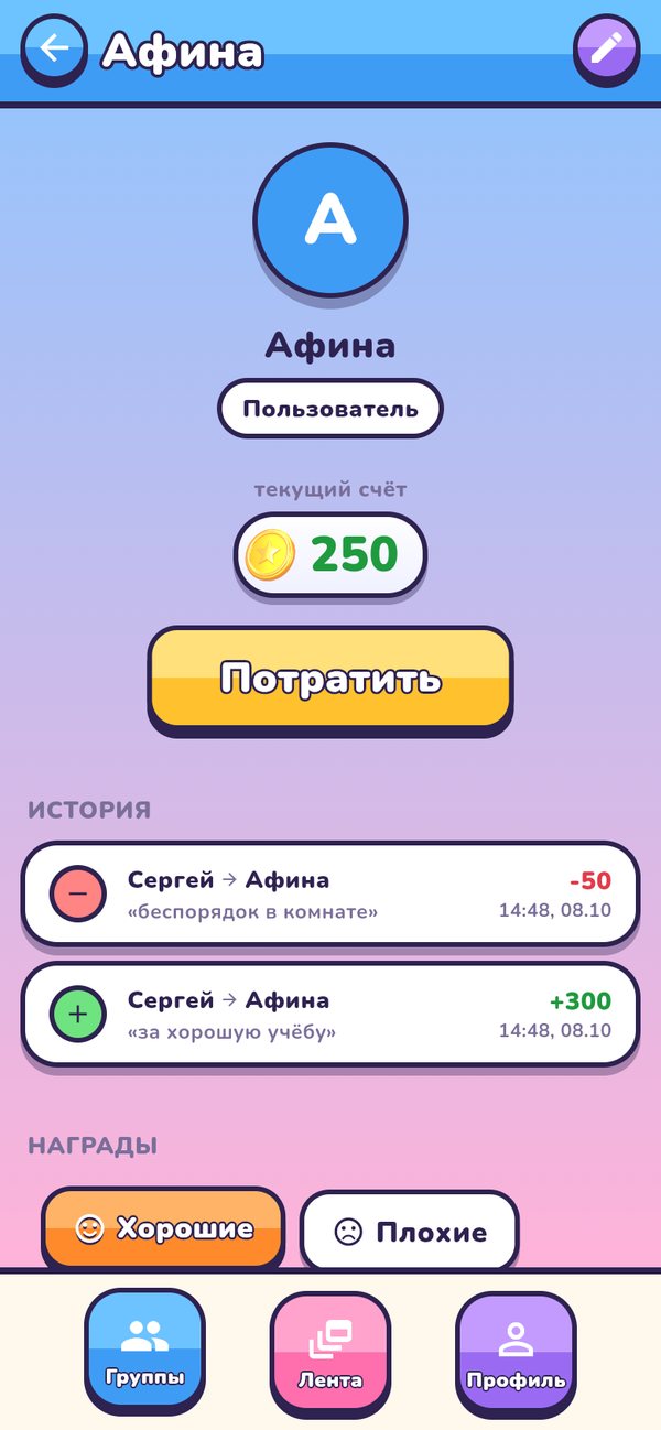 Экран участника группы в приложении BonusBank